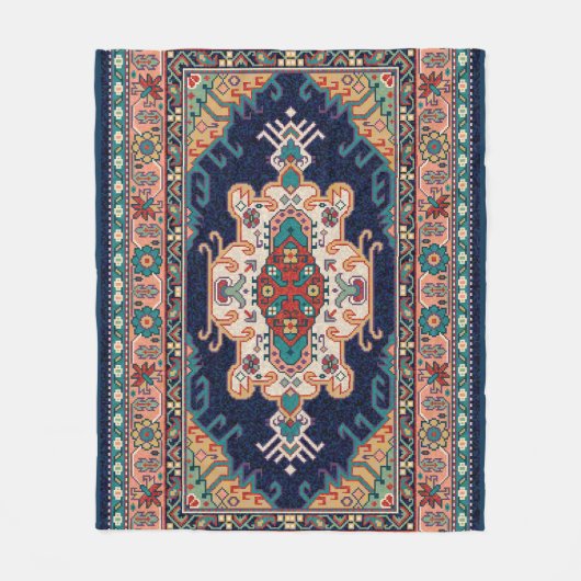 ペルシャのタブリーズ黒モロッコ幾何学模様 フリースブランケット (正面)