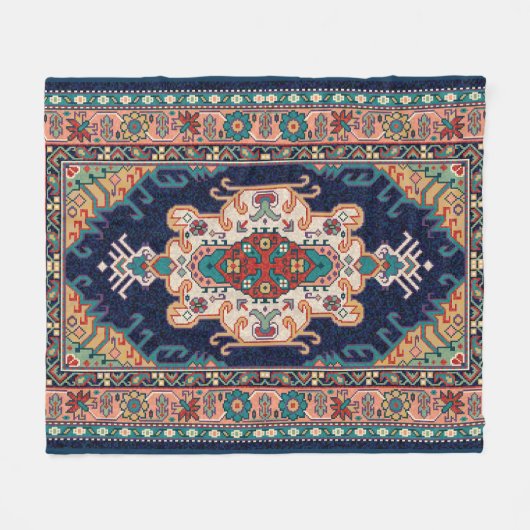 ペルシャのタブリーズ黒モロッコ幾何学模様 フリースブランケット (正面(横))