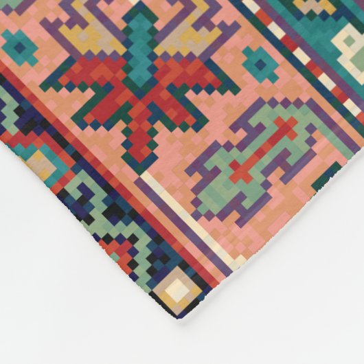 ペルシャのタブリーズ黒モロッコ幾何学模様 フリースブランケット (角)