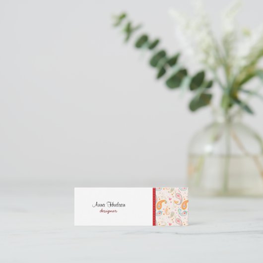 ペルシャのペイズリー、ハート、点-オレンジ青いピンク スキニー名刺 (スタンド正面)