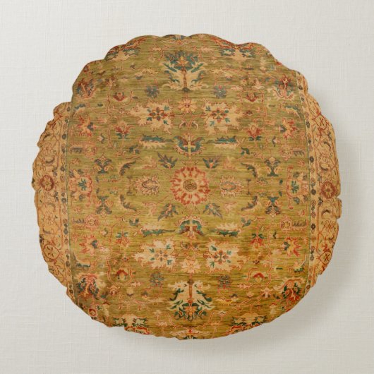 ペルシャのミュートグリーンイエローブルー  ラウンドクッション (正面)