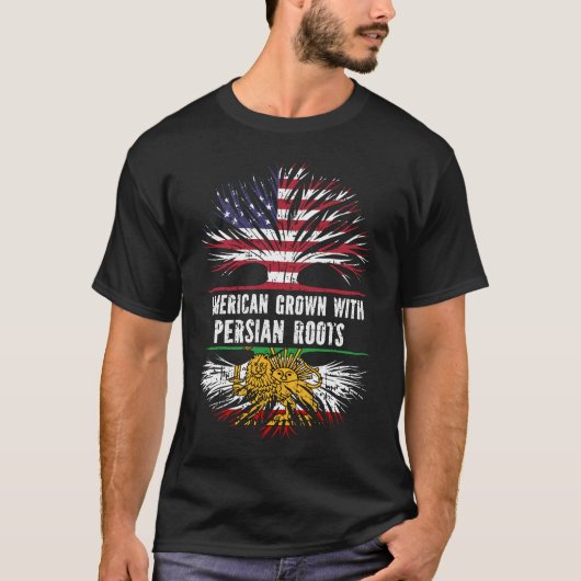 ペルシャのルーツを持つアメリカ合衆国の国旗 Tシャツ (正面)