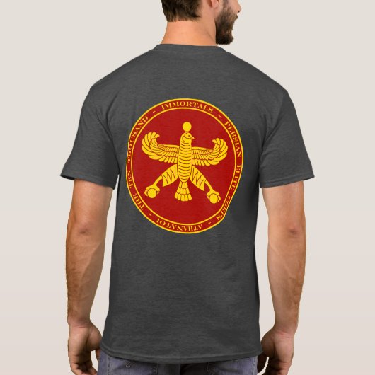 ペルシャの不死の人の赤及び金ゴールドのシールのワイシャツ Tシャツ (裏面)