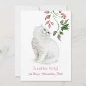 ペルシャの子ネコのピンクの緑の花の誕生会 招待状 (正面)