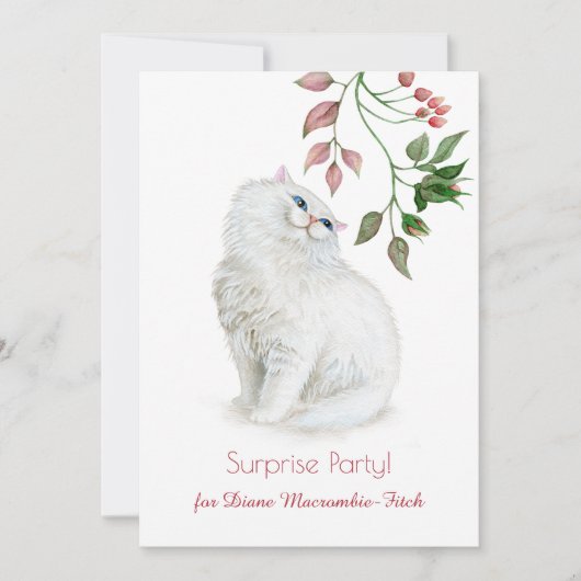 ペルシャの子ネコのピンクの緑の花の誕生会 招待状 (正面)