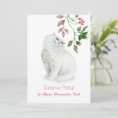 ペルシャの子ネコのピンクの緑の花の誕生会 招待状 (スタンド正面)