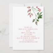 ペルシャの子ネコのピンクの緑の花の誕生会 招待状 (裏面)