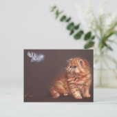 ペルシャの子猫と羽 ポストカード (スタンド正面)