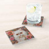 ペルシャの子猫の花、フラワーの喜び ペルシャ猫 ガラスコースター (アングル)