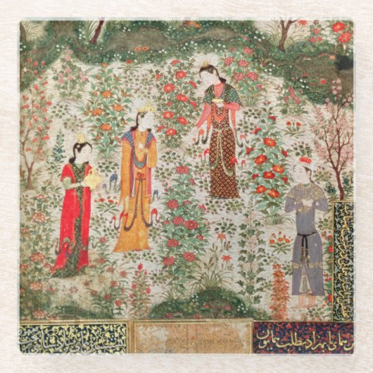 ペルシャの庭、15世紀(w/c紙で) ガラスコースター (正面)