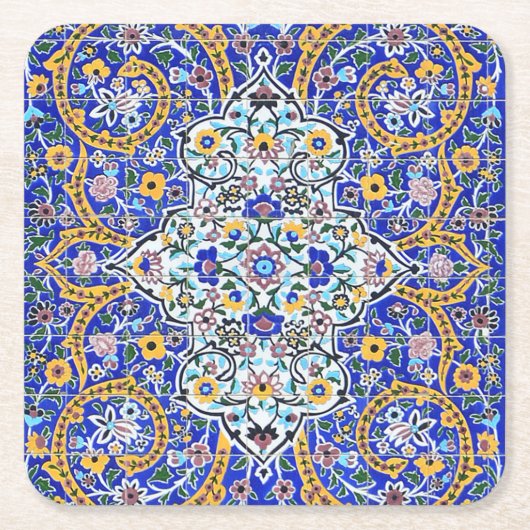 ペルシャの手の込んだタイル張りの壁画 スクエアペーパーコースター (正面)
