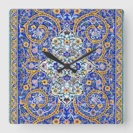 ペルシャの手の込んだタイル張りの壁画 スクエア壁時計