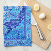 ペルシャの敷物-青 キッチンタオル (四つ折り)