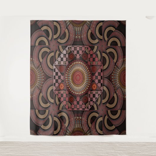 ペルシャの日焼け額縁民族半円マンダラ タペストリー (正面)