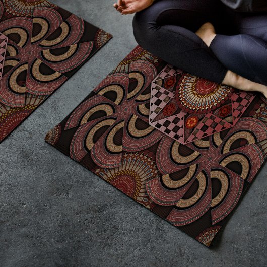 ペルシャの日焼け額縁民族半円マンダラ ヨガマット