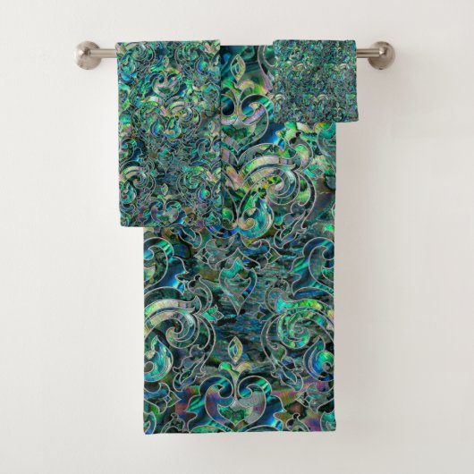 ペルシャの東洋パターンアワビおよび銀 バスタオルセット (インサイチュ)