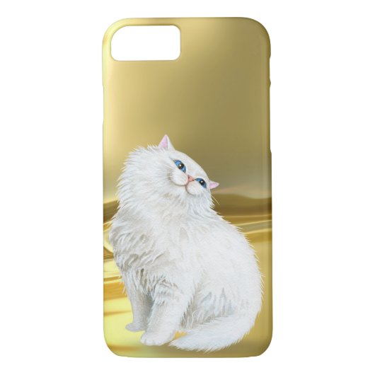 ペルシャの白い猫の金ゴールドサテン Case-Mate iPhoneケース (裏面)