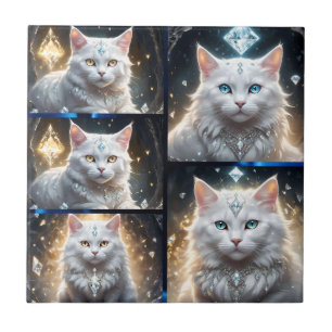 ペルシャの白い、ふわふわした猫のコラージュ タイル
