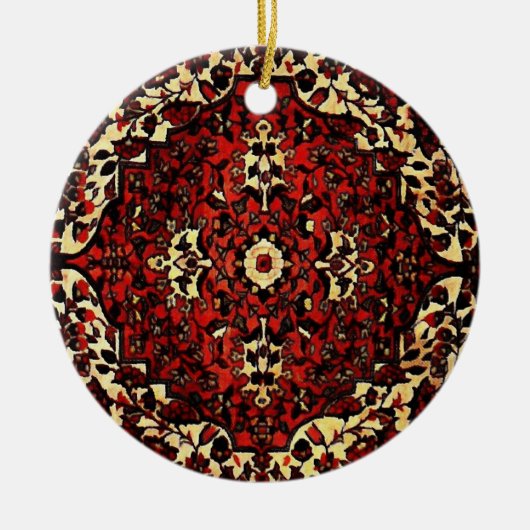 ペルシャの絨毯は濃い赤とクリーム色で見える セラミックオーナメント (正面)