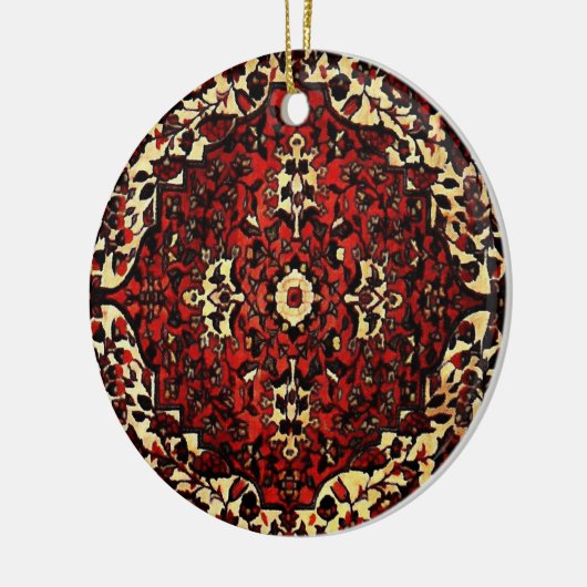 ペルシャの絨毯は濃い赤とクリーム色で見える セラミックオーナメント (左)