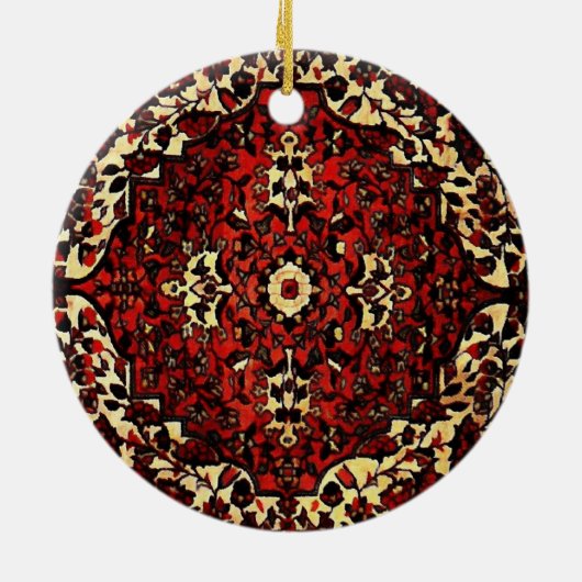 ペルシャの絨毯は濃い赤とクリーム色で見える セラミックオーナメント (裏面)