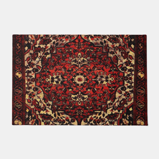 ペルシャの絨毯は濃い赤とクリーム色で見える ドアマット (正面)