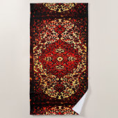 ペルシャの絨毯は濃い赤とクリーム色で見える ビーチタオル (正面)