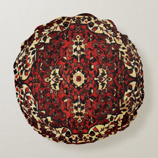ペルシャの絨毯は濃い赤とクリーム色で見える ラウンドクッション (裏面)
