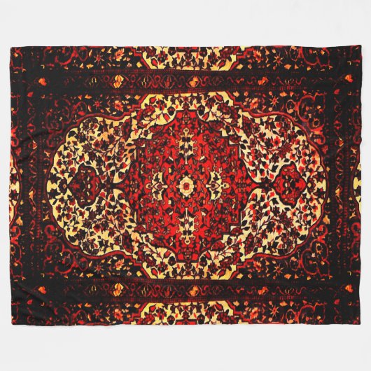 ペルシャの絨毯は赤とクリーム色 フリースブランケット (正面(横))