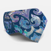 ペルシャの花パターン青および銀 ネクタイ (ロール)