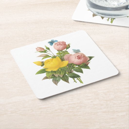 ペルシャの黄色いバラ、紅茶バラby Redoue スクエアペーパーコースター (アングル)