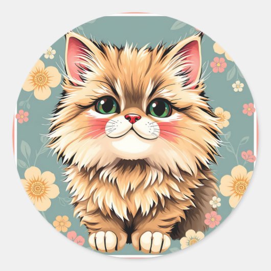 ペルシャよくはしゃぐ猫 ラウンドシール (正面)