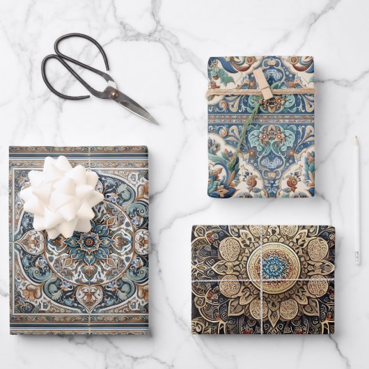 ペルシャカーペットオーナメントフィリグリーボヘミアンモチーフ ラッピングペーパーシート (正面)