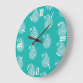 ペルシャタイルペイズリー-白ターコイズ ラージ壁時計 (傾斜)
