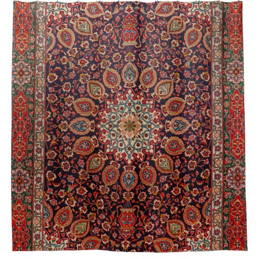 ペルシャタブリズブラック放射状ジオメトリック  シャワーカーテン (正面)