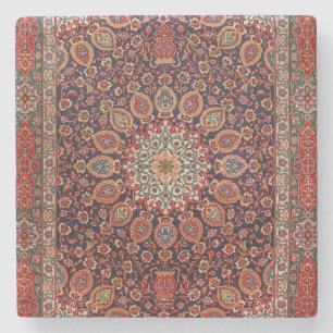 ペルシャタブリズブラック放射状ジオメトリック  ストーンコースター
