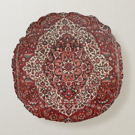 ペルシャバクティアリ深いダークレッドタン  ラウンドクッション (正面)