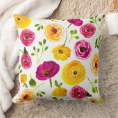 ペルシャバターカップ水彩フローラピンク&イエロー クッション (ブランケット)