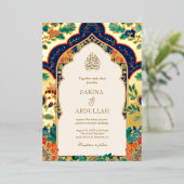 ペルシャフローラインレイクリームムスリム結婚ズ金ゴールド 箔招待状 (立ち正面)