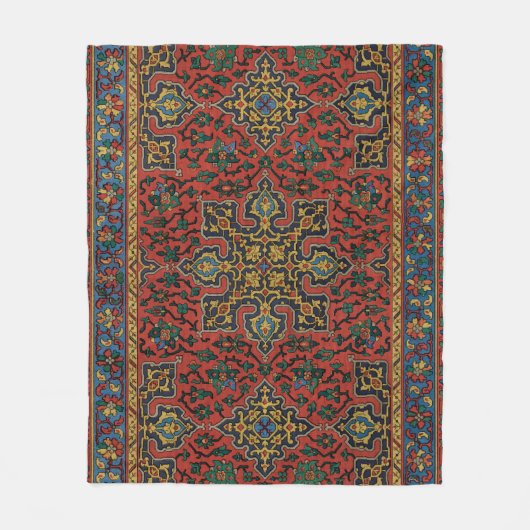 ペルシャラグカーペットレッドブルークラシック フリースブランケット (正面)