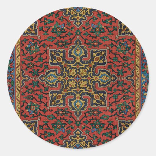 ペルシャラグカーペットレッドブルークラシック ラウンドシール (正面)