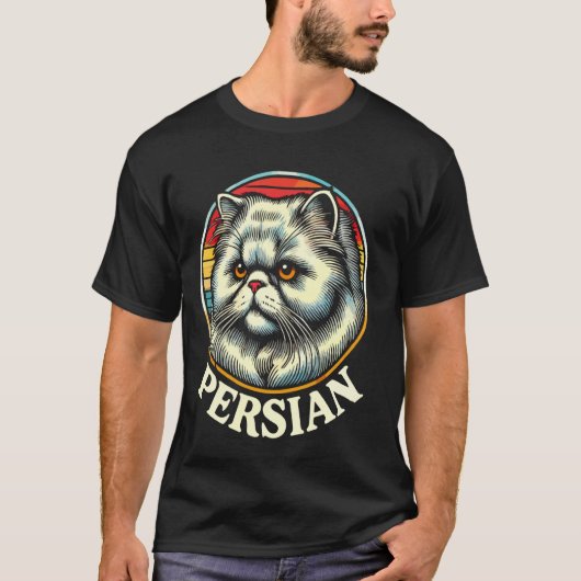 ペルシャンキャットのレトロスタイル Tシャツ (正面)