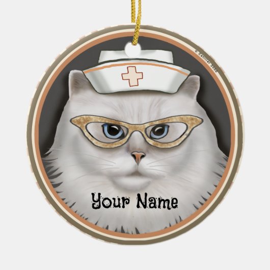 ペルシャンキャットの看護師 セラミックオーナメント (正面)
