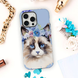 ペルシャンキャットブルーフローラル iPhone 15 PRO MAXケース