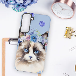 ペルシャンキャットブルーフローラル SAMSUNG GALAXY S22+ケース