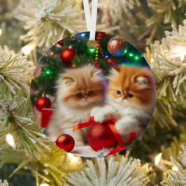 ペルシャン+子猫+メリークリスマス メタルオーナメント