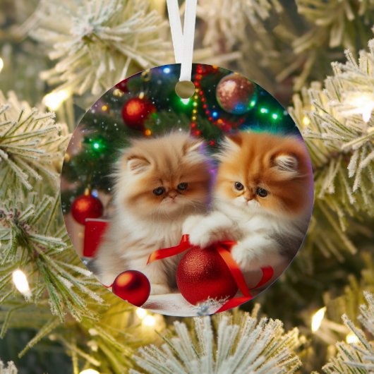 ペルシャン+子猫+メリークリスマス メタルオーナメント (インサイチュ)
