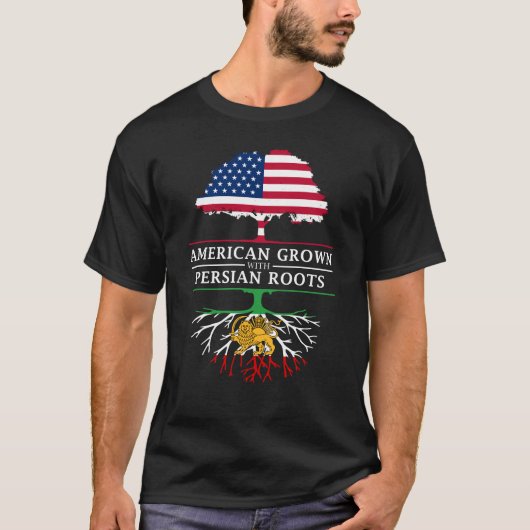 ペルシャ人の根のペルシャのデザインと   育つアメリカ人 Tシャツ (正面)