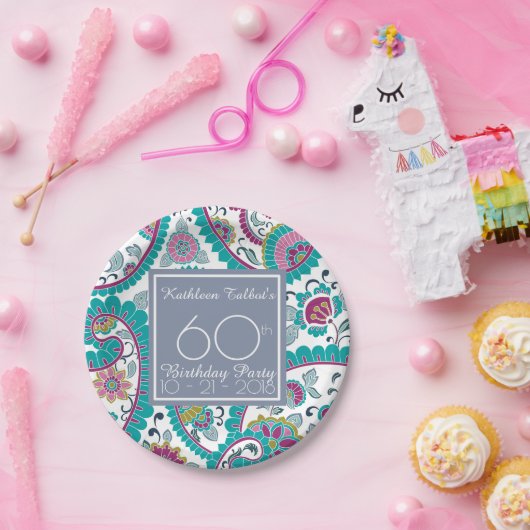 ペルシャ人のBotehのペイズリーの第60誕生会の紙P ペーパープレート (パーティー)