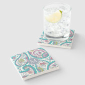 ペルシャ人のBotehのペイズリーパターンモノグラムの石C ストーンコースター (横)